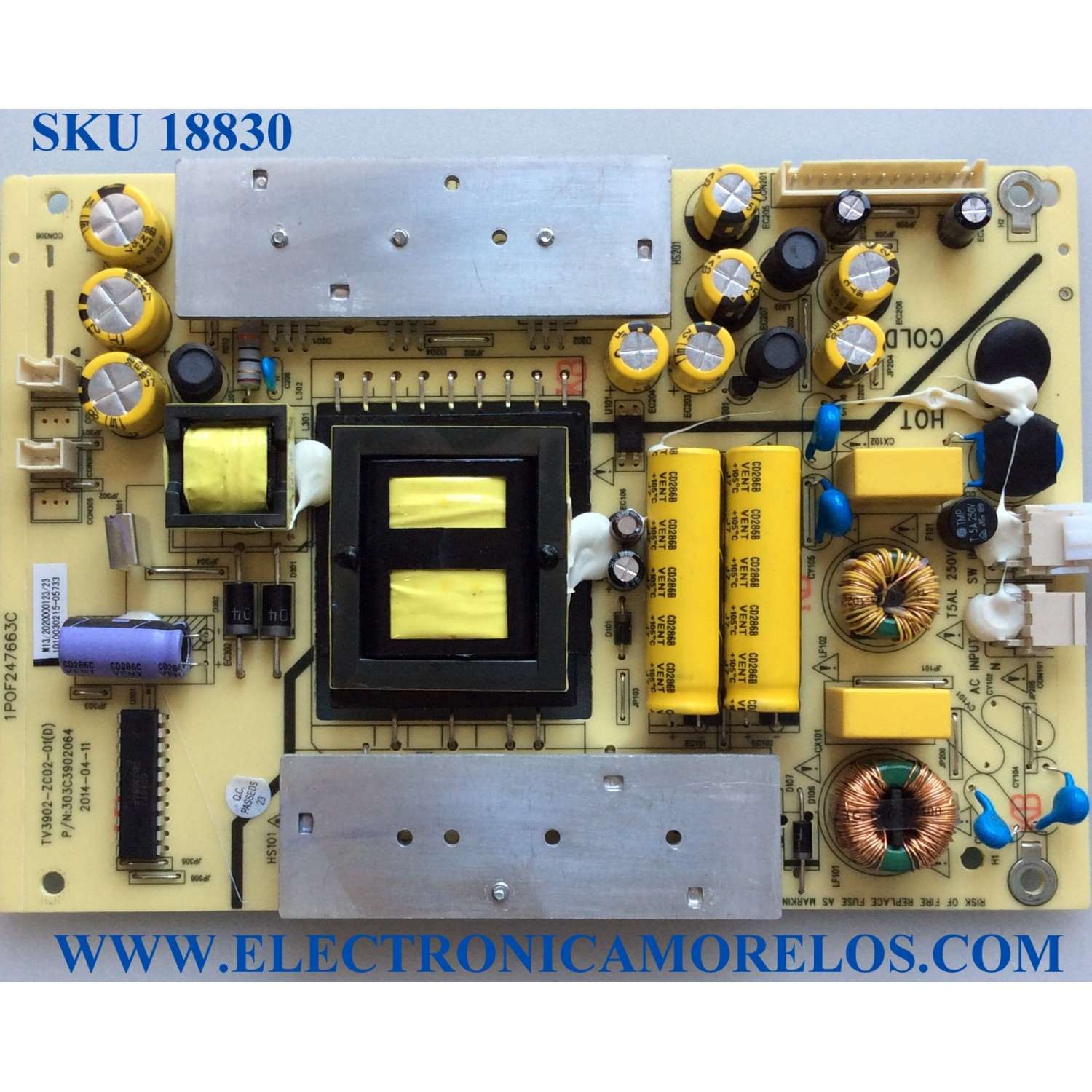 FUENTE DE PODER / ELEMENT 1010030215 / 303C3902064 / 1POF247663C / TV3902-ZC02-01 / COMPATIBLE PARA DIFERENTES MARCAS Y MODELOS POLAROID MHDV4233-U4 / TCL LE40D8810 / HAIER LE40M600CF / LE40M600M80 / JVC LT40C550 / ELEMENT ELEFW408 LE-40G36Y / ELEFW408
